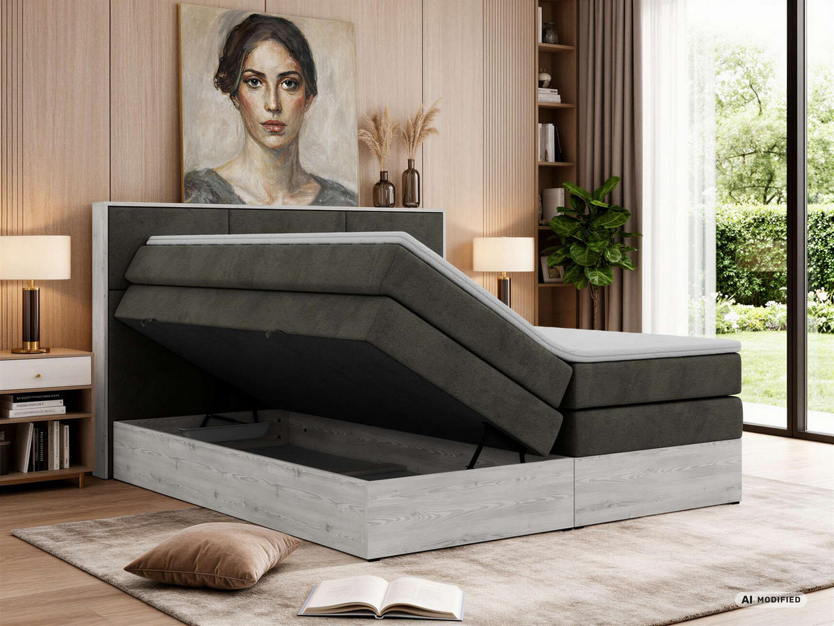 POSTEL BOXSPRING DELNOR KING 200/200 - Tmavě šedá Samet - Topper Visco - H3 - černá/tmavě šedá, textil/plast (200/200cm) - MKS