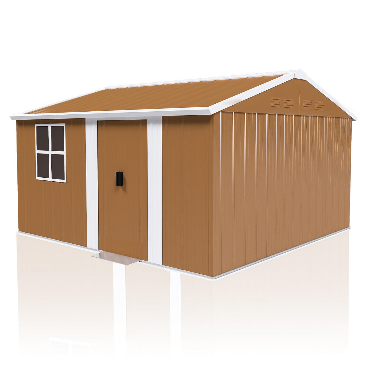 GERÄTEHAUS 360/298/194 cm Braun mit Fenstern, verschließbarer Tür und Belüftung, ohne Boden - Braun, Metall (298/194/360cm) - Oxeza