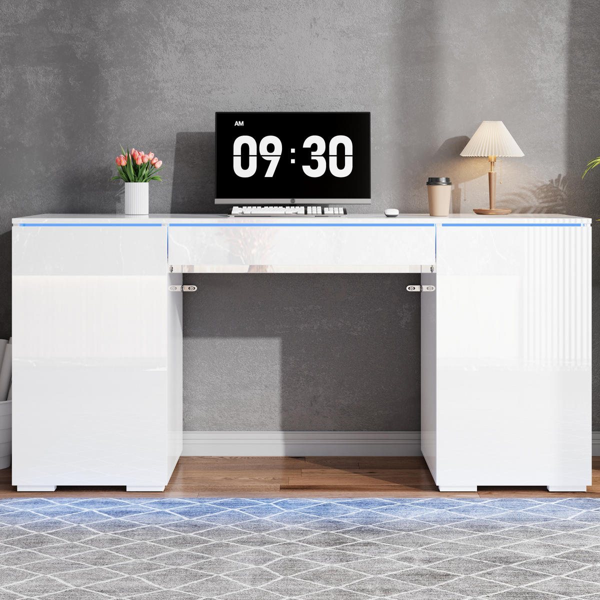 COMPUTERTISCH mit LED Beleuchtung und Schublade 140x50cm - Weiß, Holzwerkstoff (50/140/78cm) - Gisaae