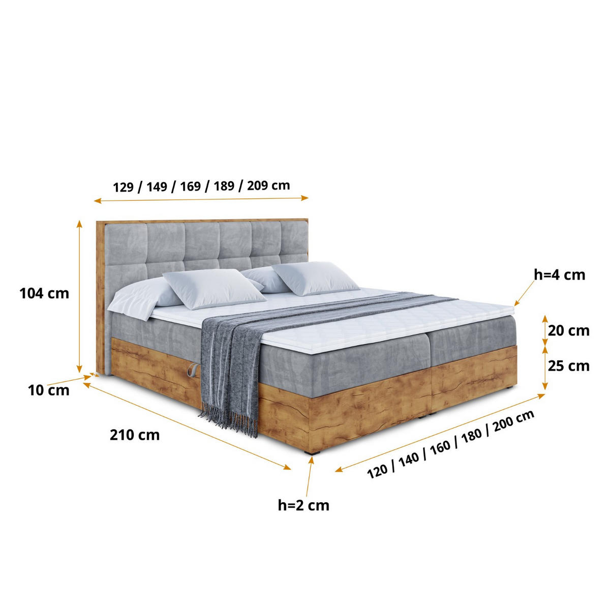 BOXBETT mit Matratze H4 und Lattenrost - LOLLI7 - 200x200 - Hellgrau - Grau, Holzwerkstoff/Kunststoff (200/200cm) - ALTDECOR