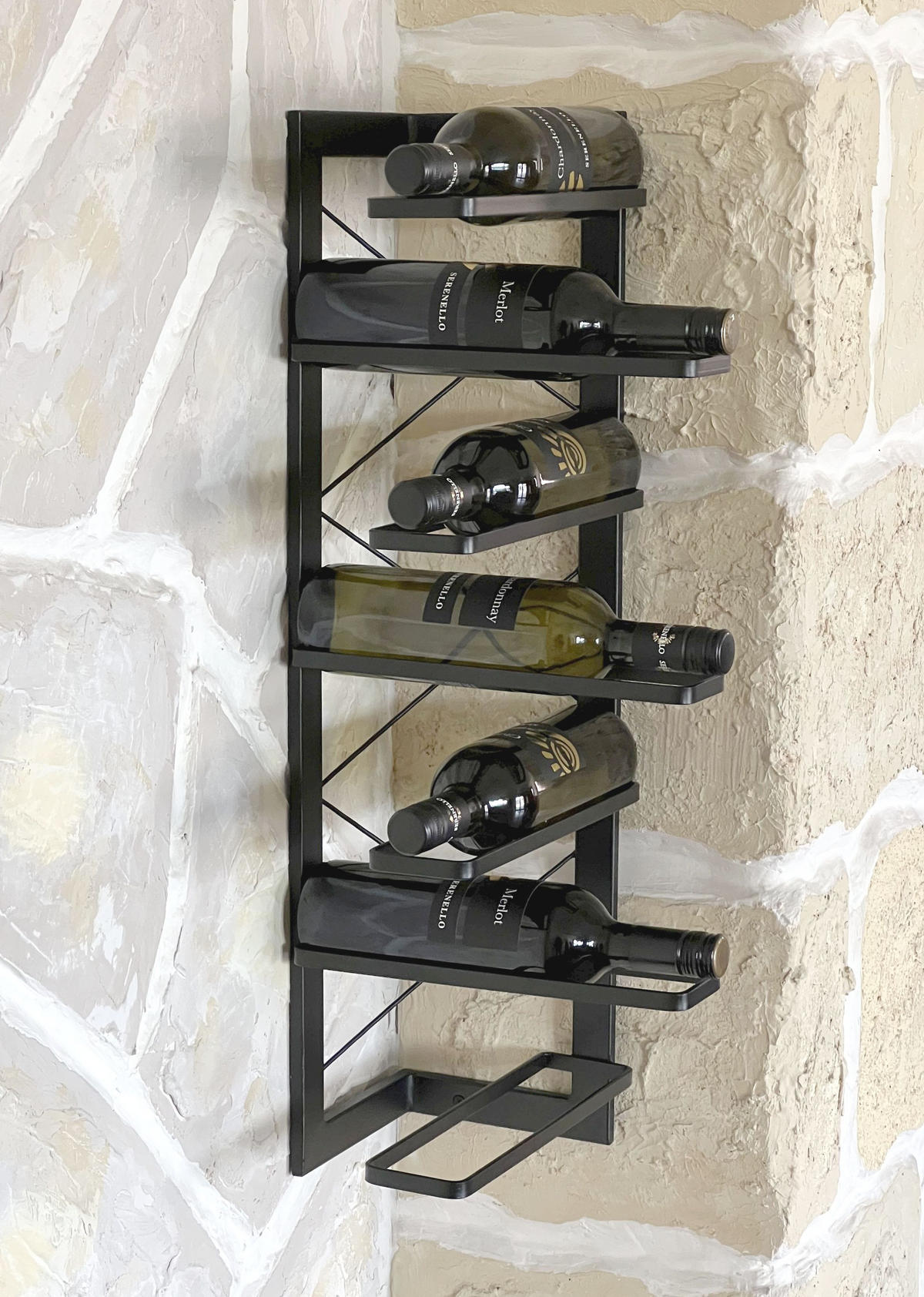 WEINREGAL für 7 Flaschen Metall Schwarz Wand 70 cm 96292 - Schwarz, Metall (30/72/30cm) - DanDiBo