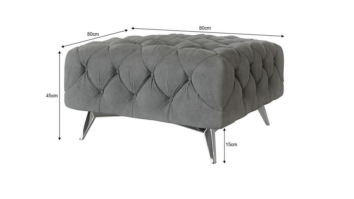 HOCKER Chesterfield Laura Grau Samt - Silberfarben/Grau, Holz/Textil (80/45/80cm) - S-Style Möbel