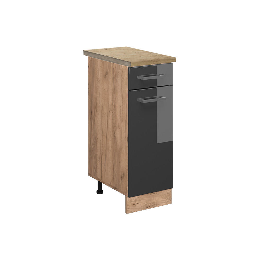 KÜCHENUNTERSCHRANK R-Line Anthrazit Hochglanz 30 cm, AP Eiche - Honigeiche/Schwarz Hochglanz, Holzwerkstoff (30/81.6/60cm) - Vicco