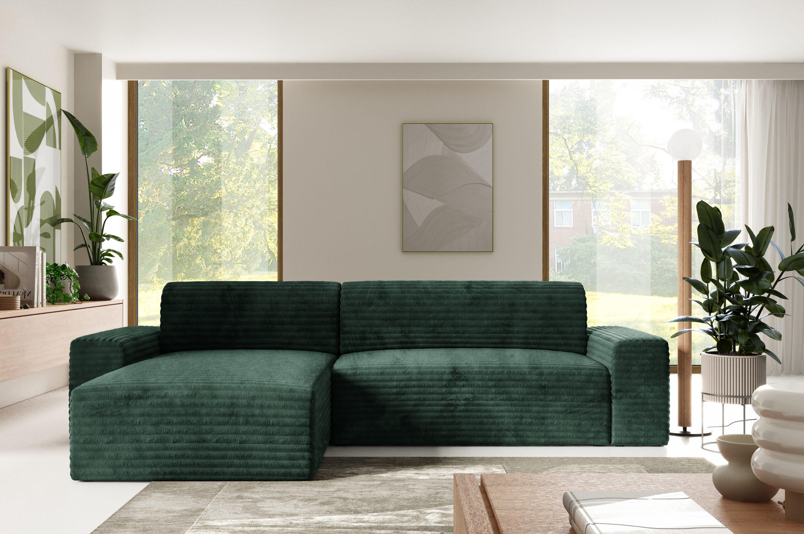 ECKSOFA mit Schlaffunktion Grün - Schwarz/Grün, Holz/Holzwerkstoff (300/185cm) - Furnisell