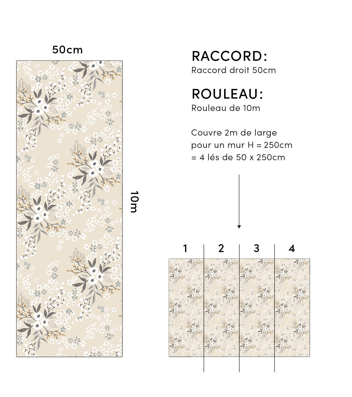 VLIESTAPETE Braylynn Blumen 50 cm x 10 m beige Hintergrund - Beige, Papier (50/1000cm) - Lilipinso