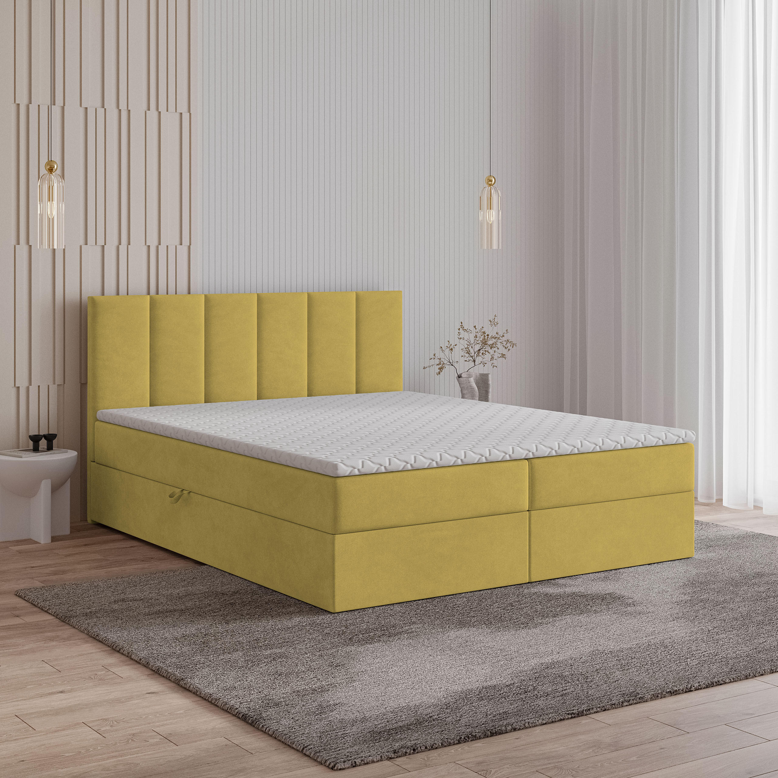 BOXBETT MERIL 160x200 cm mit Matratze und Topper - Gelb - Gelb, Holz (160/200cm) - MASSENO