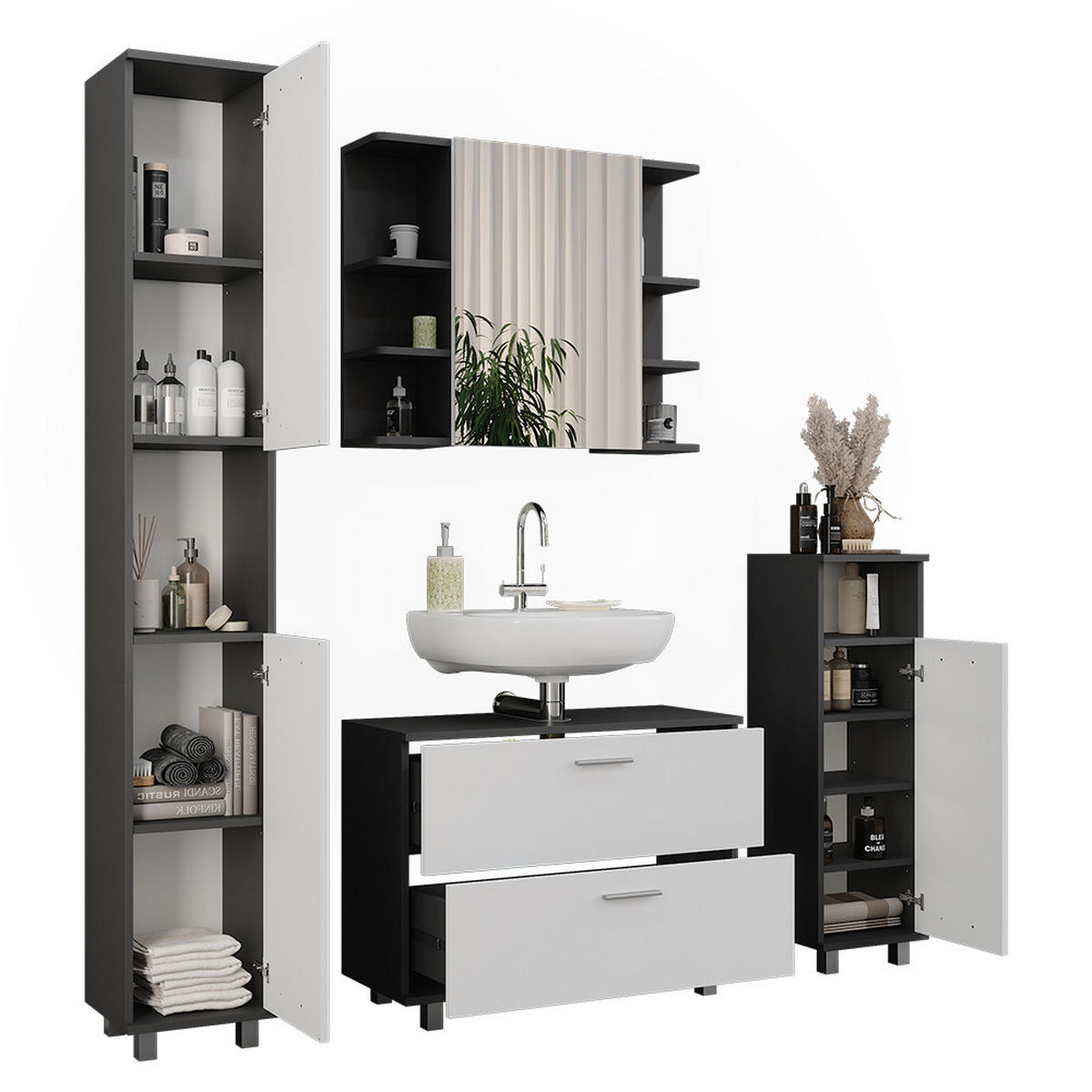 KOUPELNOVÝ NÁBYTEK Ilias Antracitová/bílá - bílá/antracitová, kompozitní dřevo (80.2/60.8/33cm) - Vicco