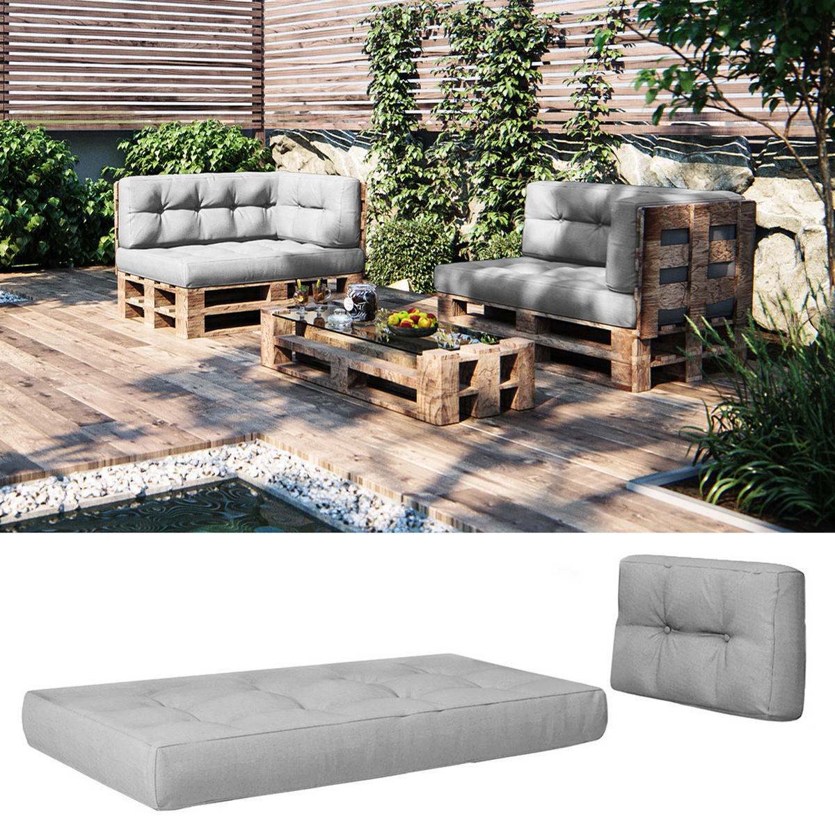 PALETTENKISSEN SET Grau 2 Teile - Grau, Textil (120/15/80cm) - Vicco