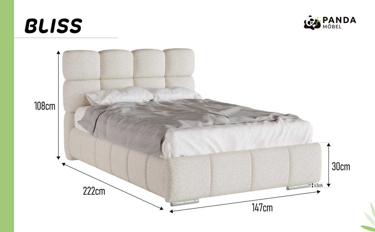 POLSTERBETT Bliss 120 x 200 cm mit Bettkasten und Lattenrost 7zonen PocketKokos Arlan (21cm) - beige - Beige, Holz (120/200cm) - Panda Möbel