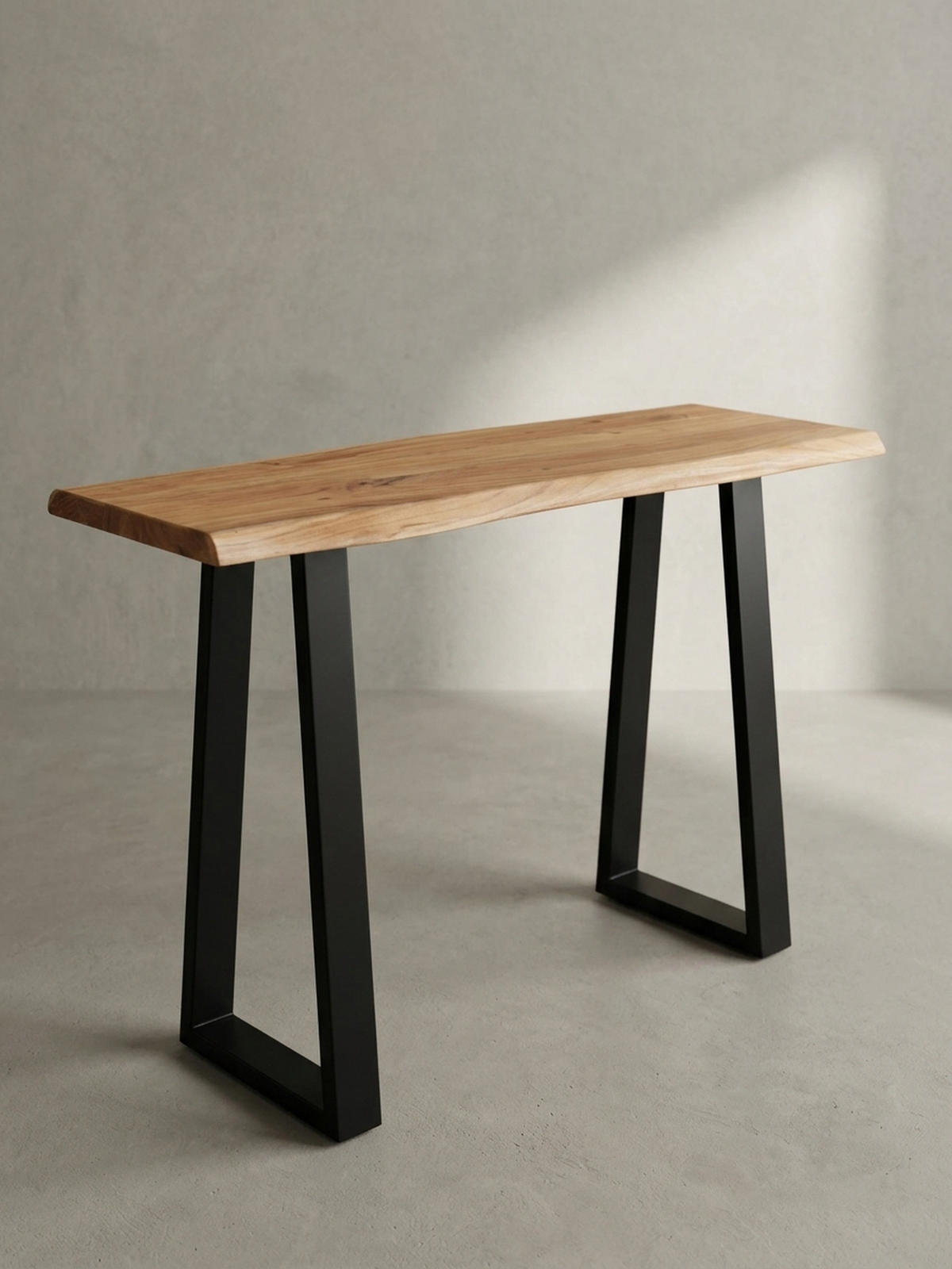 SCHREIBTISCH – Massivholz Akazie, 118x41 cm, Live-Edge Design, schmal - Schwarz/Braun, Holz/Metall (41/118/76cm) - KADIMA DESIGN