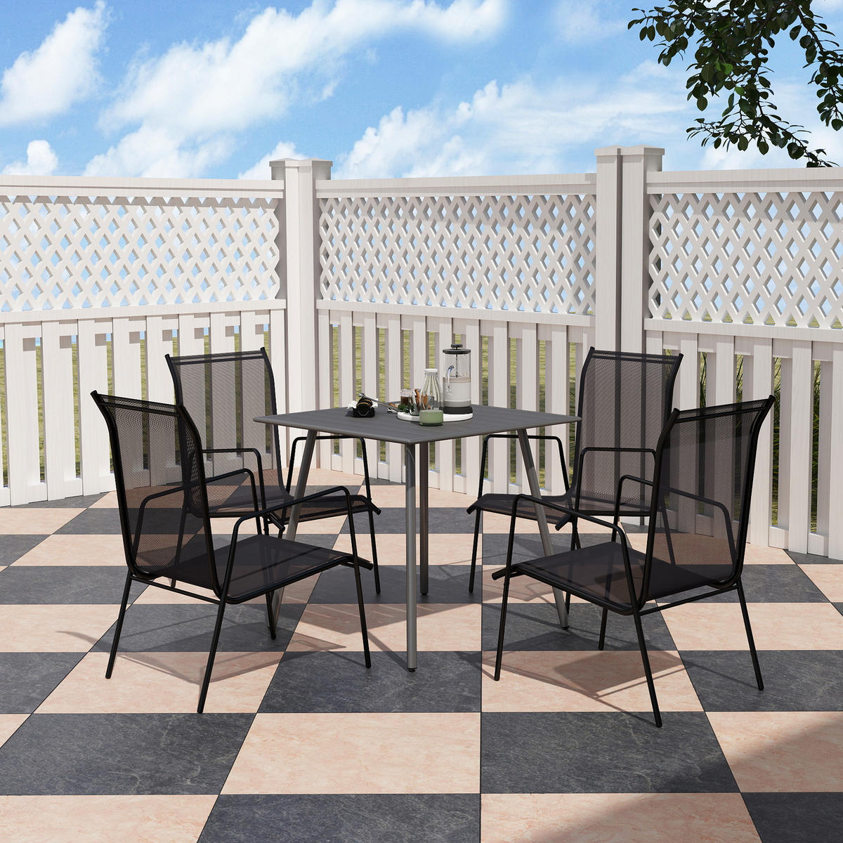 GARTENTISCH Stahl 80 x 80 x 74 cm - Grau, Metall (80/80/74cm) - Outsunny