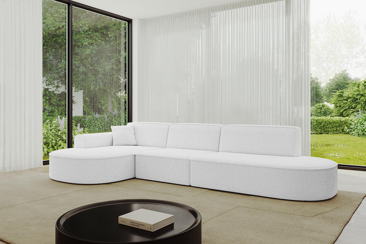 ECKSOFA Ottomane Links MARI-L2 - 317x163x73,5 cm Weiß Bouclé - Schwarz/Weiß, Holzwerkstoff/Kunststoff (165/321cm) - ALTDECOR