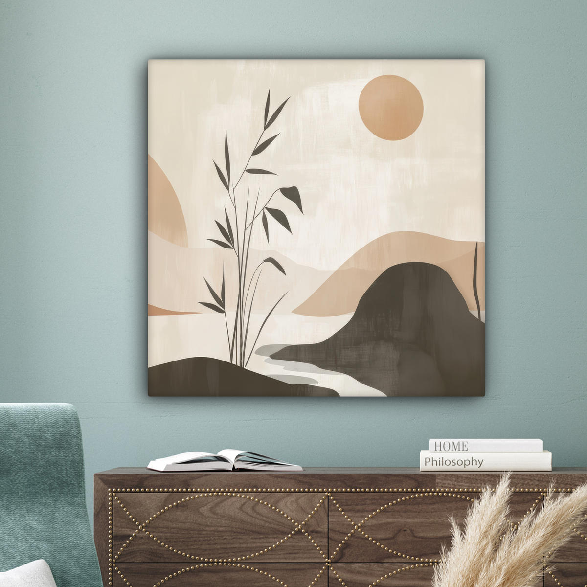 LEINWANDBILD Japandi - Landschaft - Beige 90x90 cm - Cognac, Textil (90/90cm) - MuchoWow