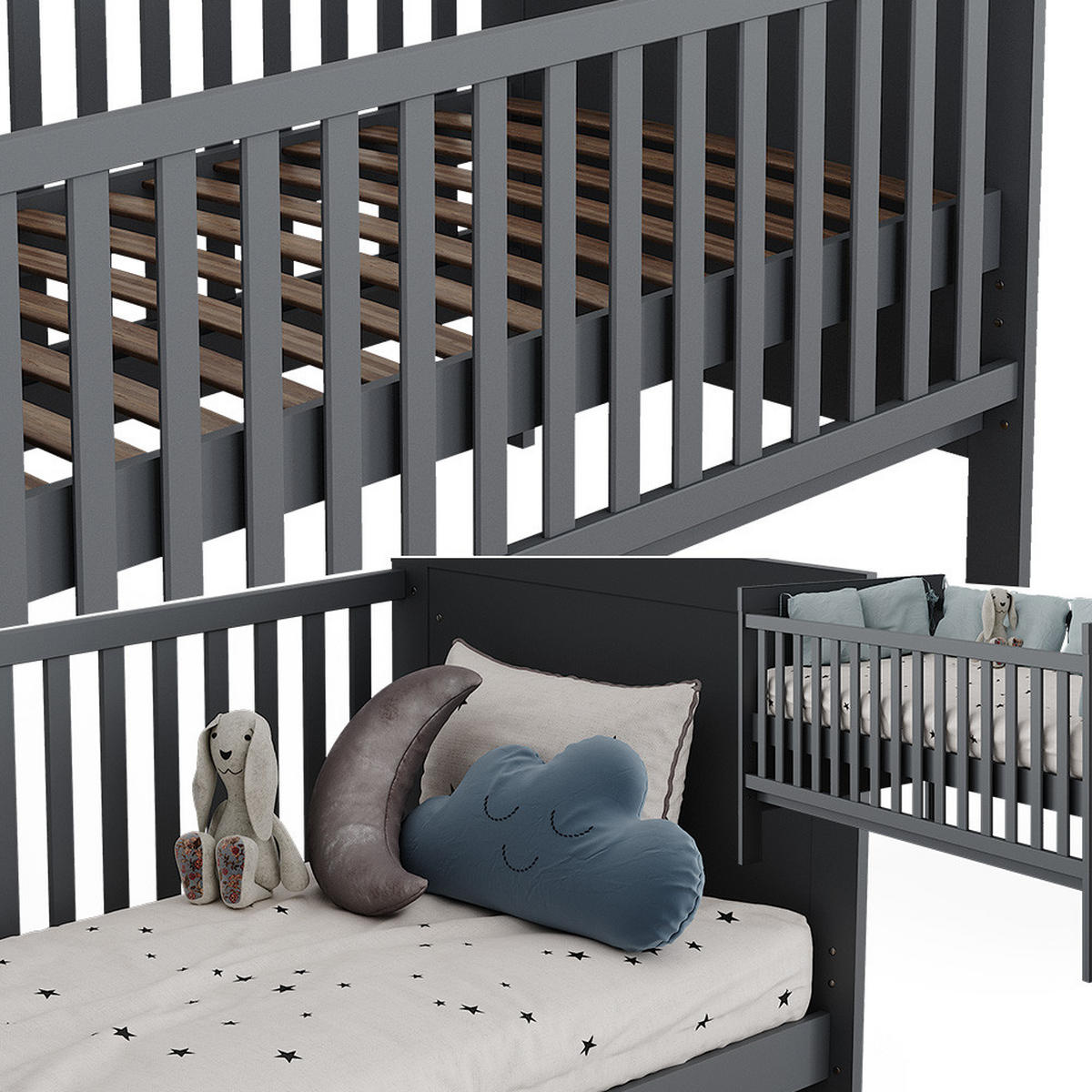 BABYBETT Ajaton Grau 144.4 x 83 cm - Grau, Holzwerkstoff (70/140cm) - VitaliSpa