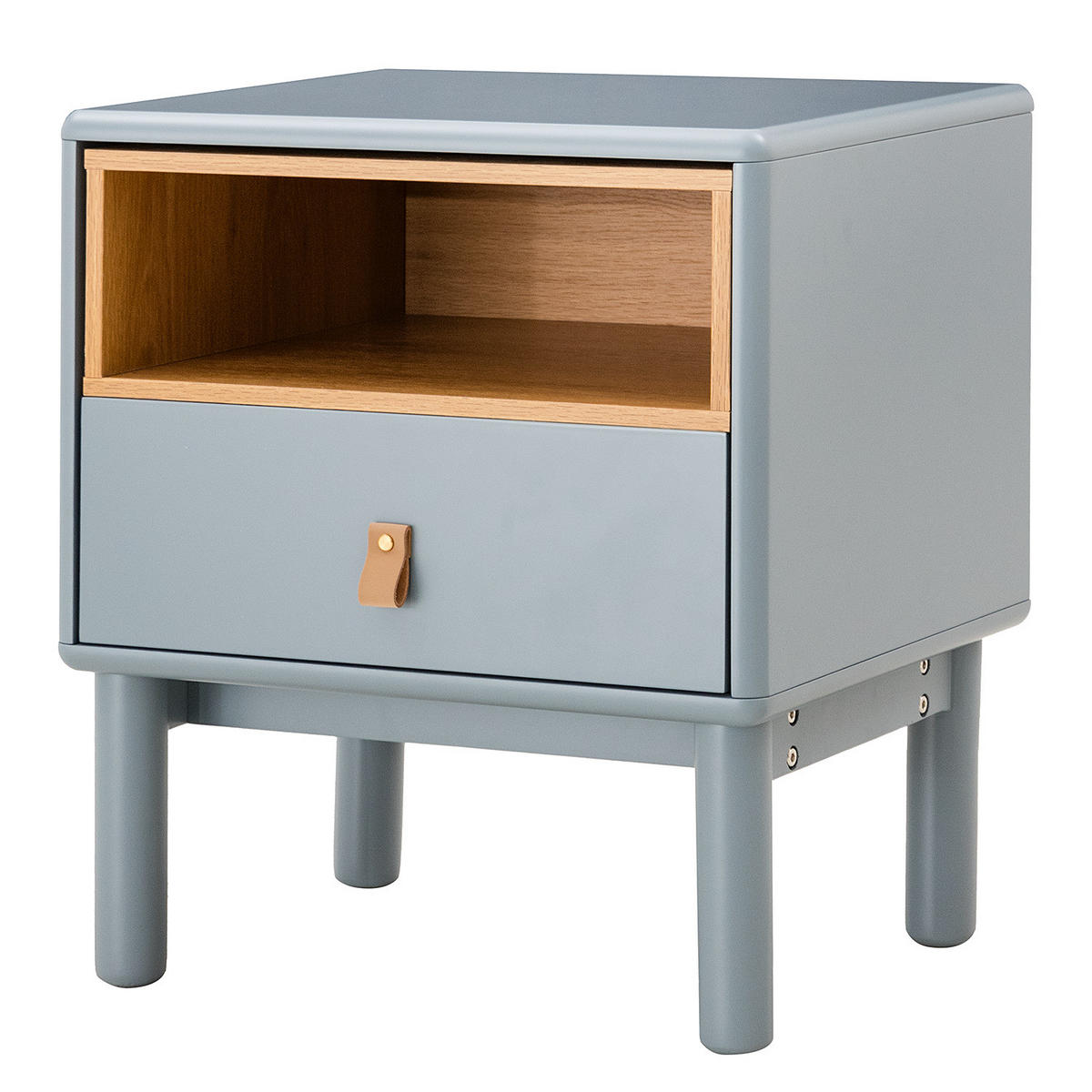 NACHTKOMMODE - Blaugrau/Braun, Holz/Holzwerkstoff (48/55/40cm) - home24