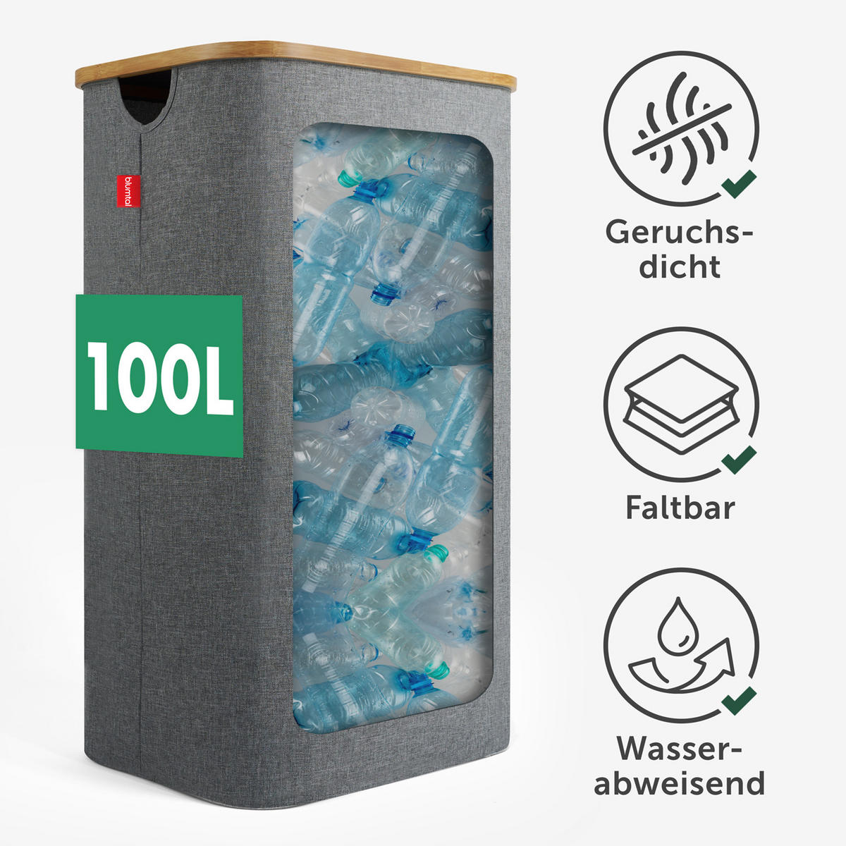 PFANDFLASCHEN-SAMMELBEHÄLTER 100L Grau - Grau, Kunststoff (34/3/42cm) - Blumtal