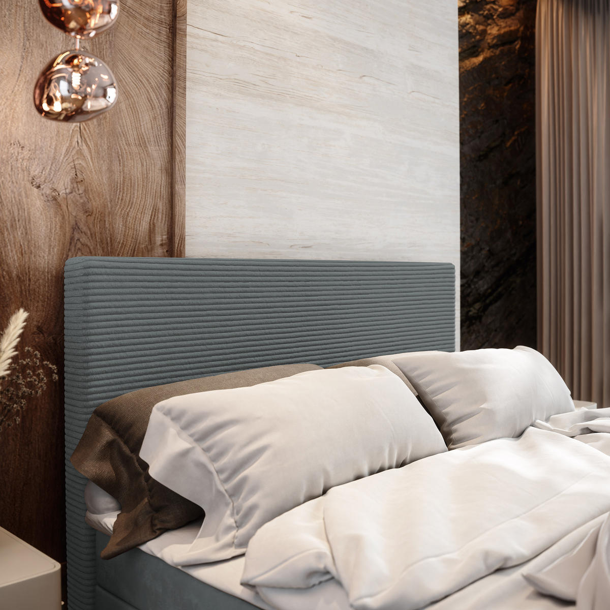 BOXBETT ALORIA 140x200 cm mit Matratze und Topper - Grau - Grau, Holz (140/200cm) - MASSENO