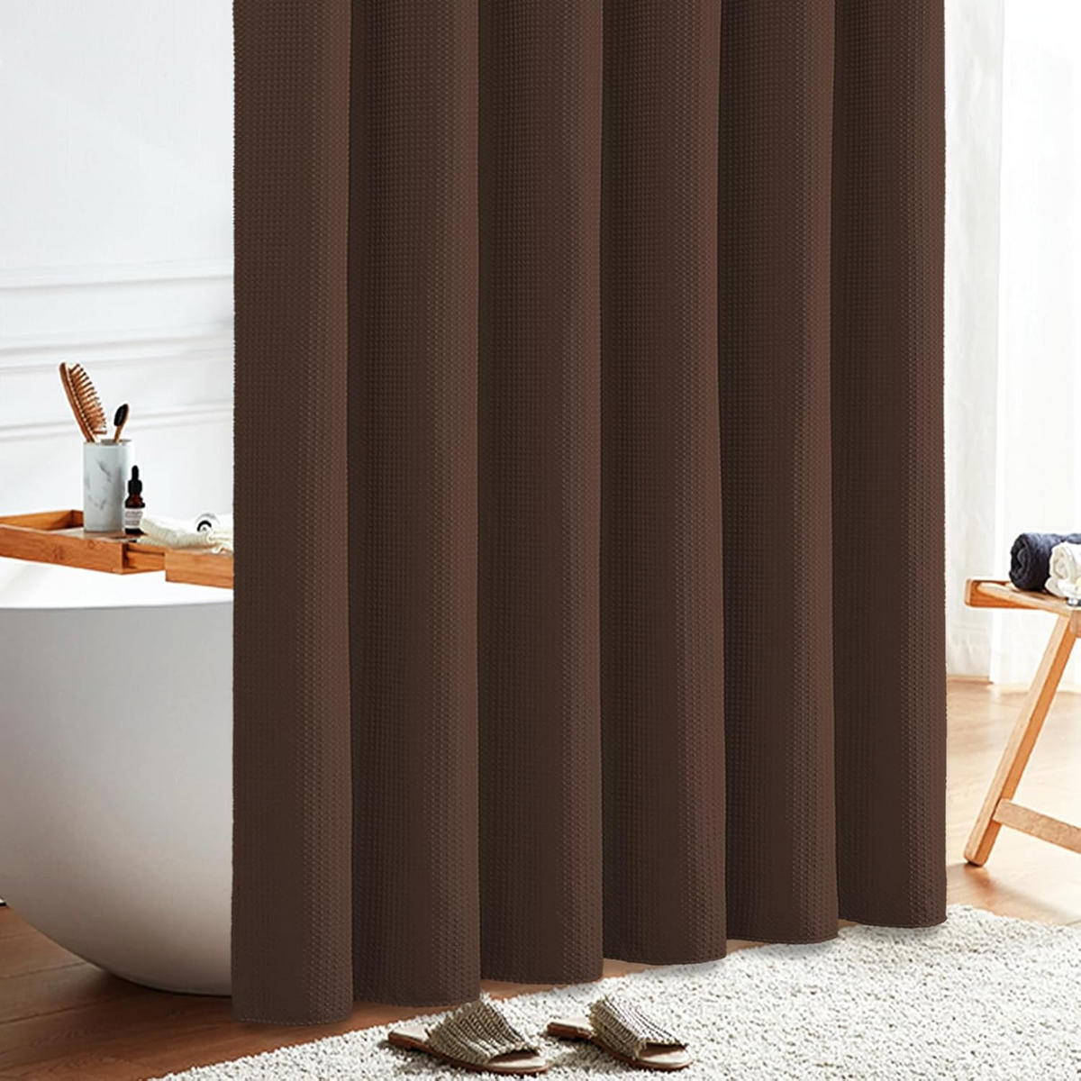 DUSCHVORHANG – 180 x 180 cm (inkl. 12 Kunststoffhaken) – Braun - Braun, Textil (180/180cm)