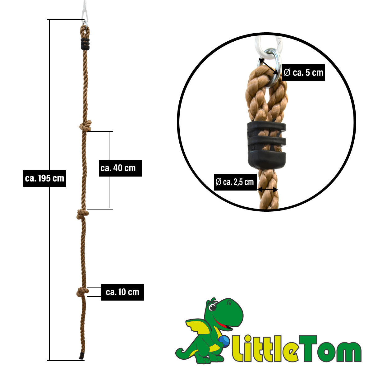 KLETTERSEIL mit Knoten 195/2,5 cm - Braun, Kunststoff (2.5/200cm) - Littletom