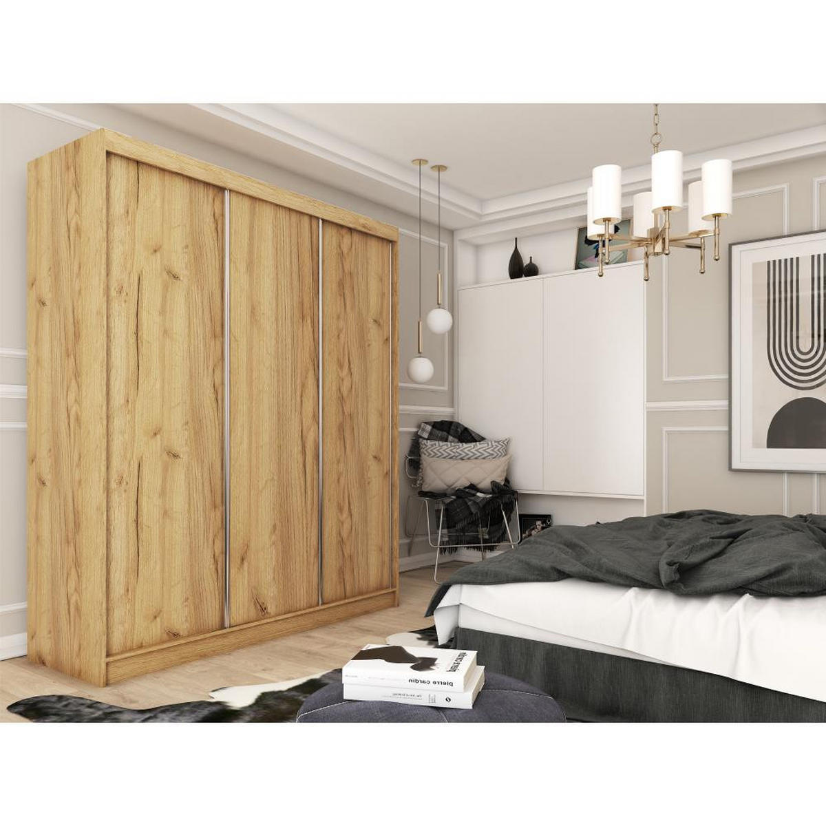 SCHWEBETÜRENSCHRANK Mario 240/216/61 eiche Artisan mit Schubladen - Eiche Artisan, Holzwerkstoff (240/216/61cm) - Beautysofa