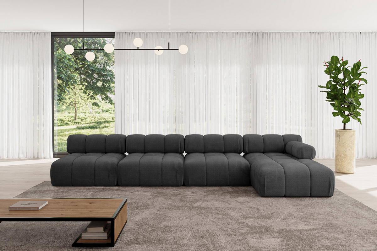 ECKSOFA modulares Sofa Razon-L3 - 380x160x70 cm Schwarz Velours - Schwarz, Holzwerkstoff/Textil (380/160cm) - ALTDECOR