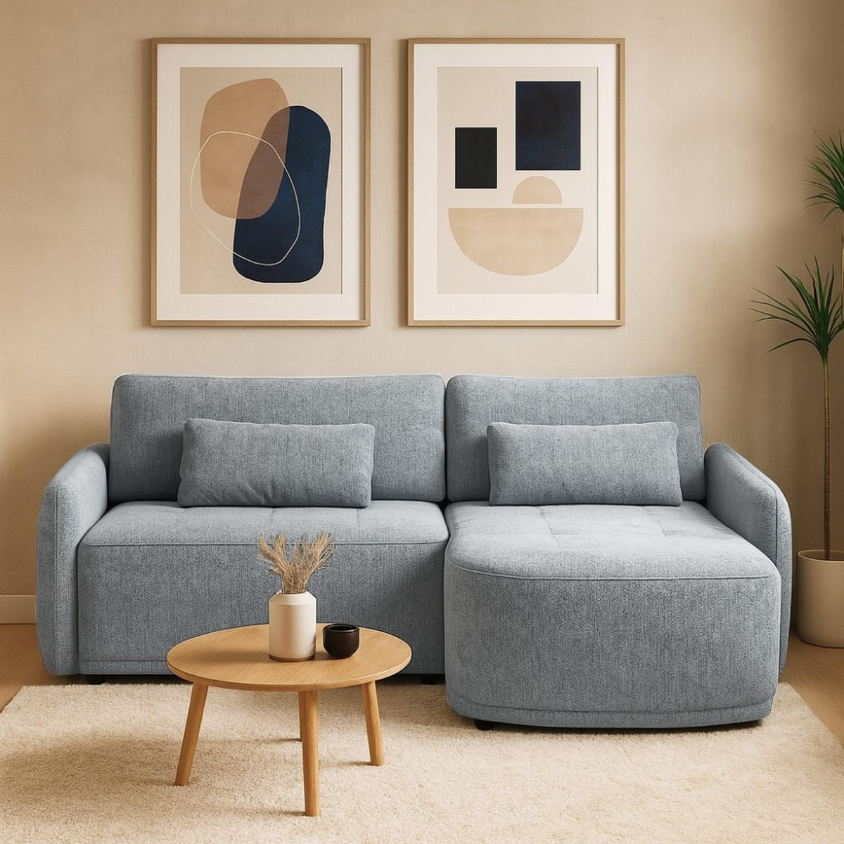 ECKSCHLAFSOFA Kavi mit Bettkasten, universelle Ottomane, Grau - Grau, Textil (240/167cm) - Beautysofa