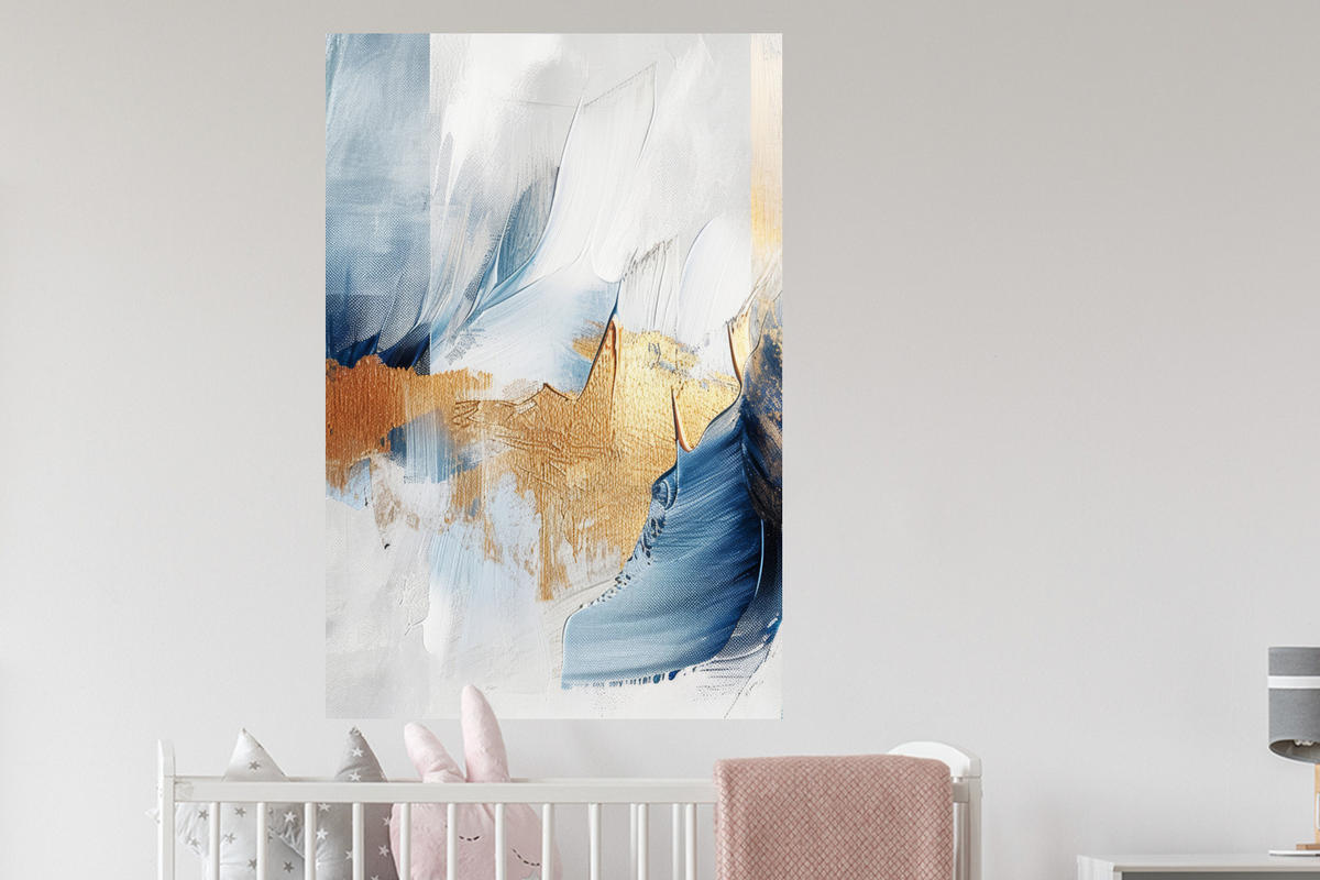 WANDTATTOO Gold - Blau - Aquarell - Kunst - Modern 80x120 cm - Hellblau, Kunststoff (80/120/0.1cm) - MuchoWow