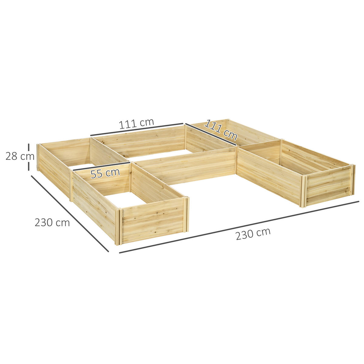 HOCHBEET-SET DE-12130 modulares 5er-Set, 230/230/28 cm Natur - Naturfarben, Holz (230/28/230cm) - ComfortXL