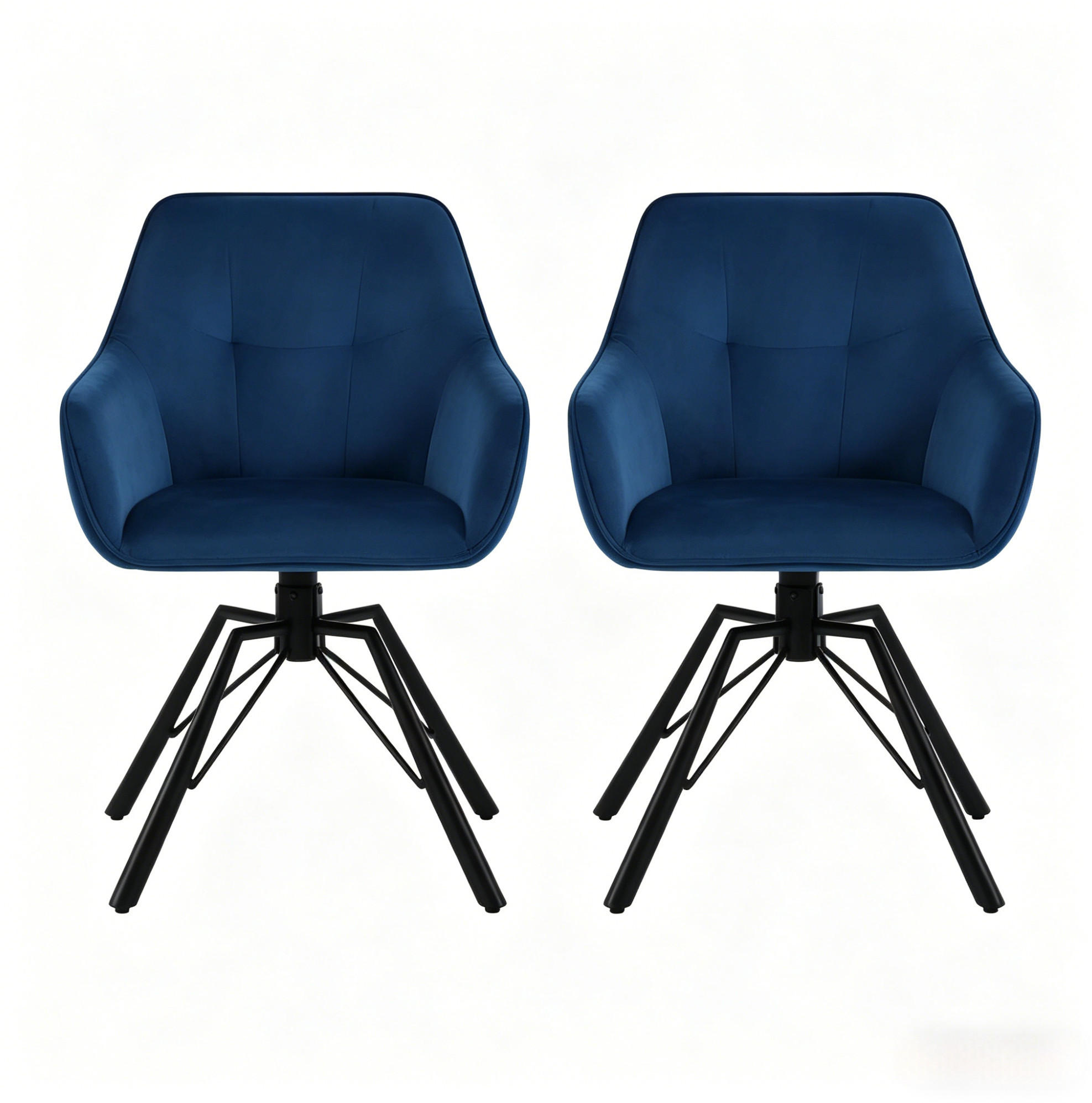 ESSSTUHL 2er-Set drehbar 58,5 x 82,5 x 54,5 cm Blau Samt Metall - Blau, Metall (54/82.5/57cm) - Meubliv