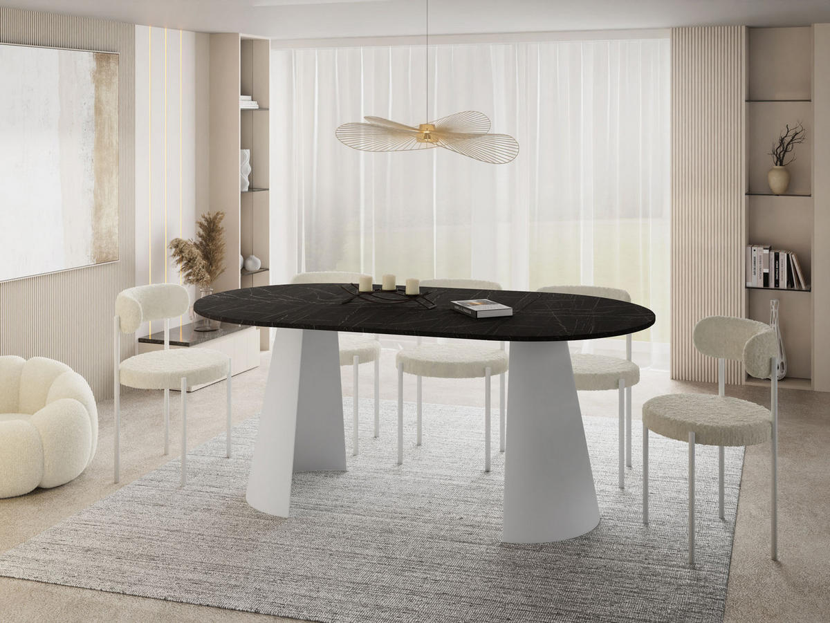 ESSTISCH Lamio runder ausziehbarer, Marmor Schwarz 120-200/120/76 cm - Anthrazit/Weiß, Holzwerkstoff/Metall (120/120/76cm) - WFL GROUP