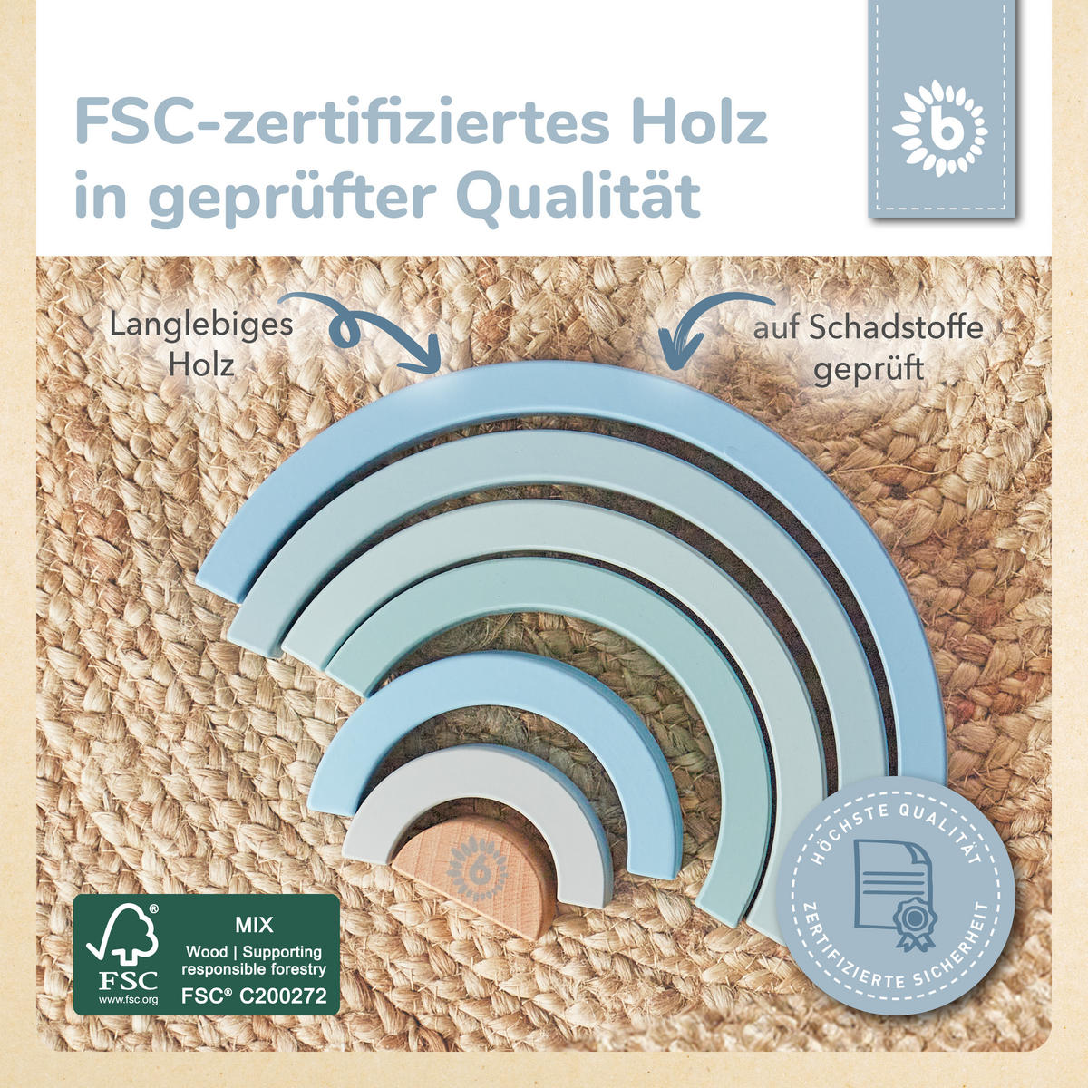 REGENBOGEN aus Holz - ab 12 Monate - Blau, Holz (12.1/24.2cm) - Bieco Spielwaren