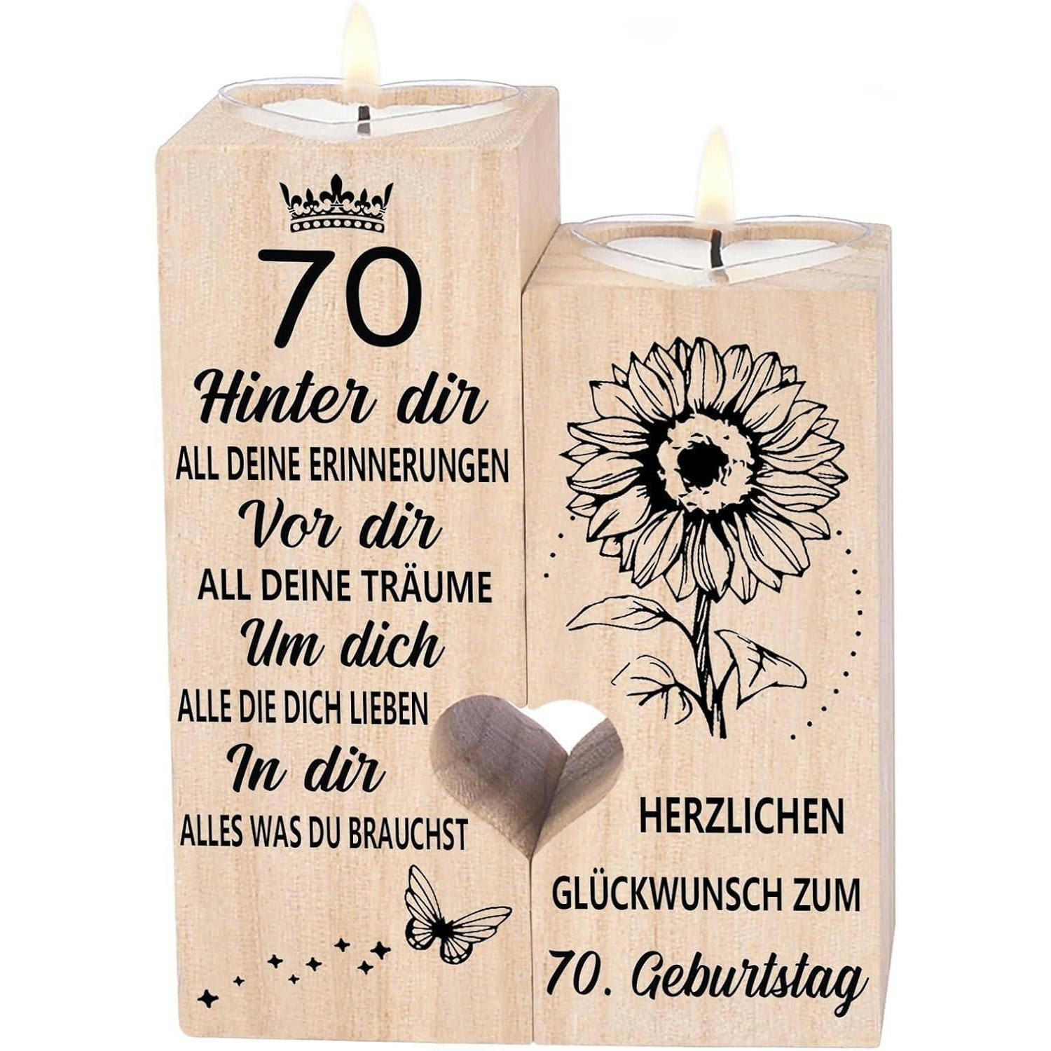 KERZENSTÄNDER 70. Geburtstag Holz 10 x 4,5 x 12 cm - Braun, Holz (4.5/12/10cm)