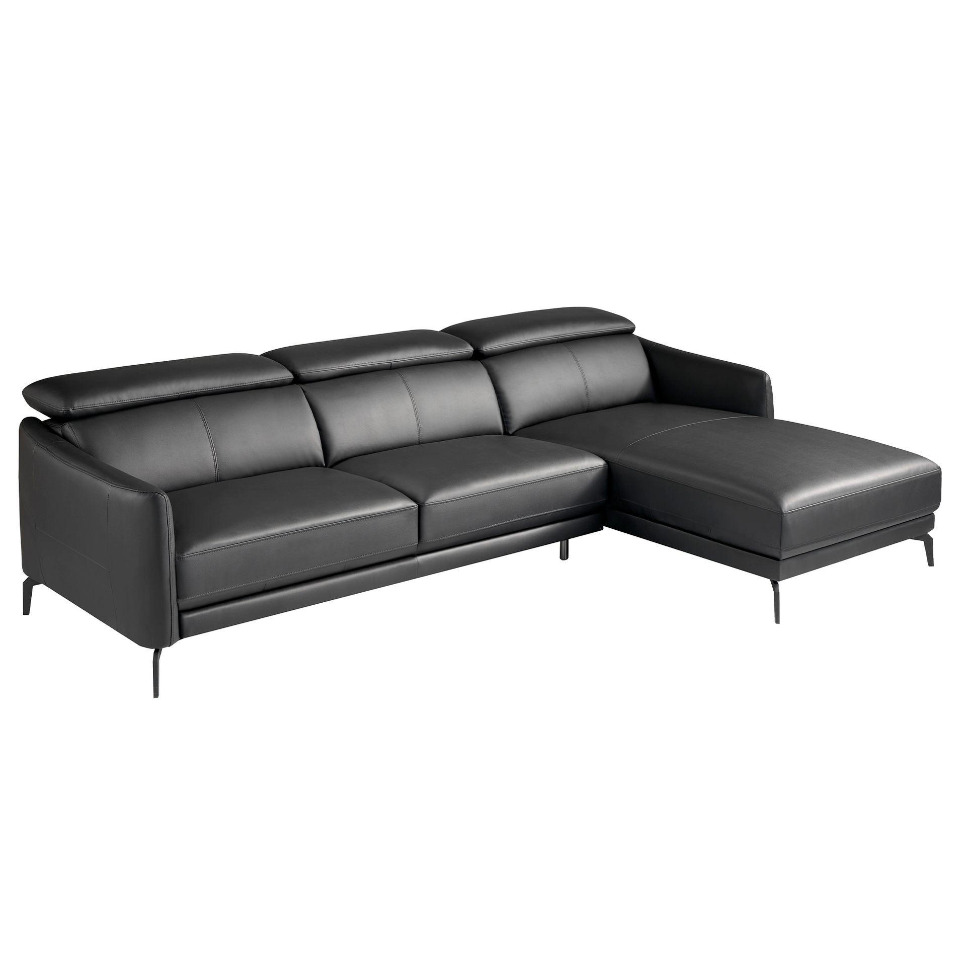 ECKSOFA Rechtes Chaiselongue-Sofa aus schwarzem Leder 283/174/94 cm - Schwarz, Leder (283/174cm) - ANGEL CERDA