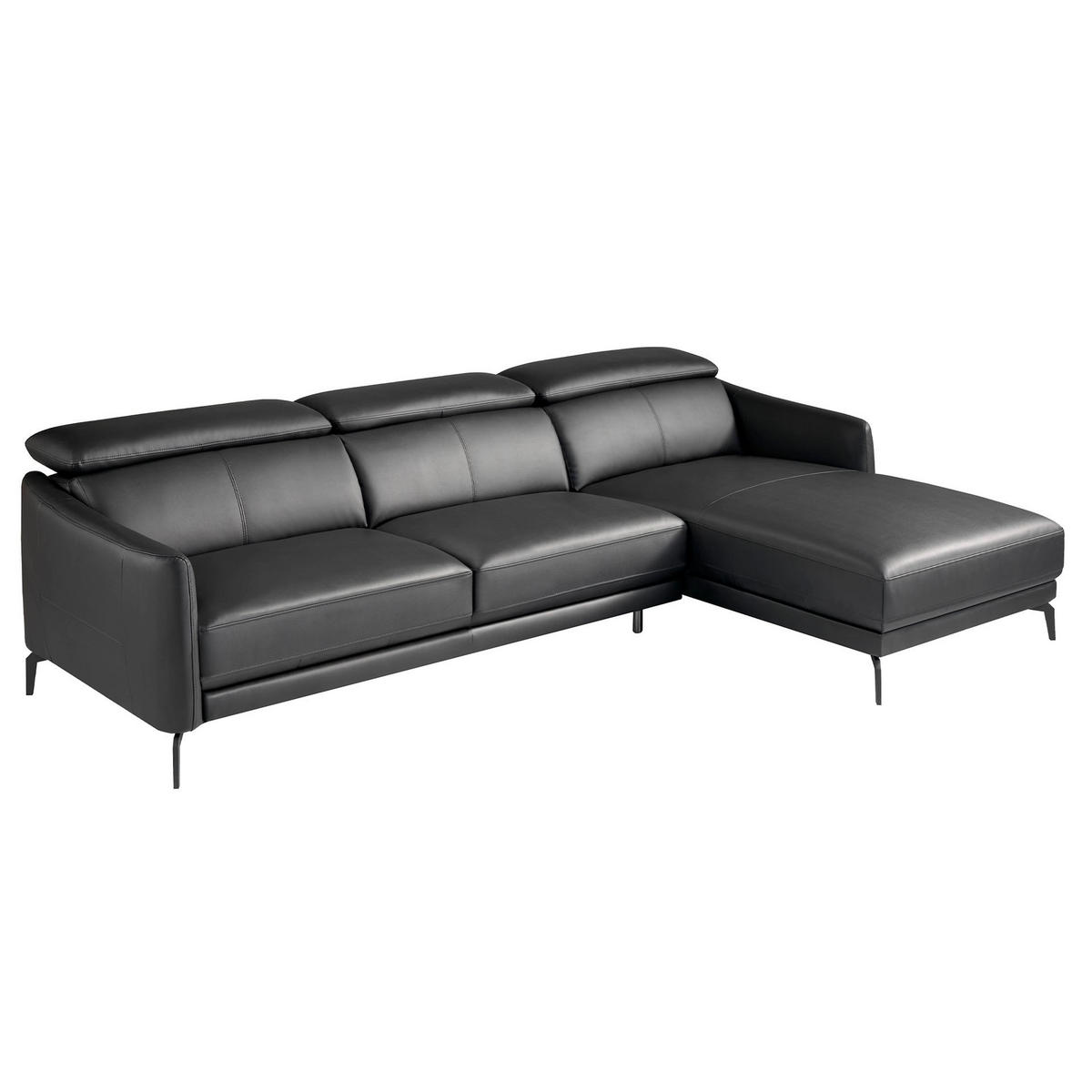 ECKSOFA Rechtes Chaiselongue-Sofa aus schwarzem Leder 283/174/94 cm - Schwarz, Leder (283/174cm) - ANGEL CERDA