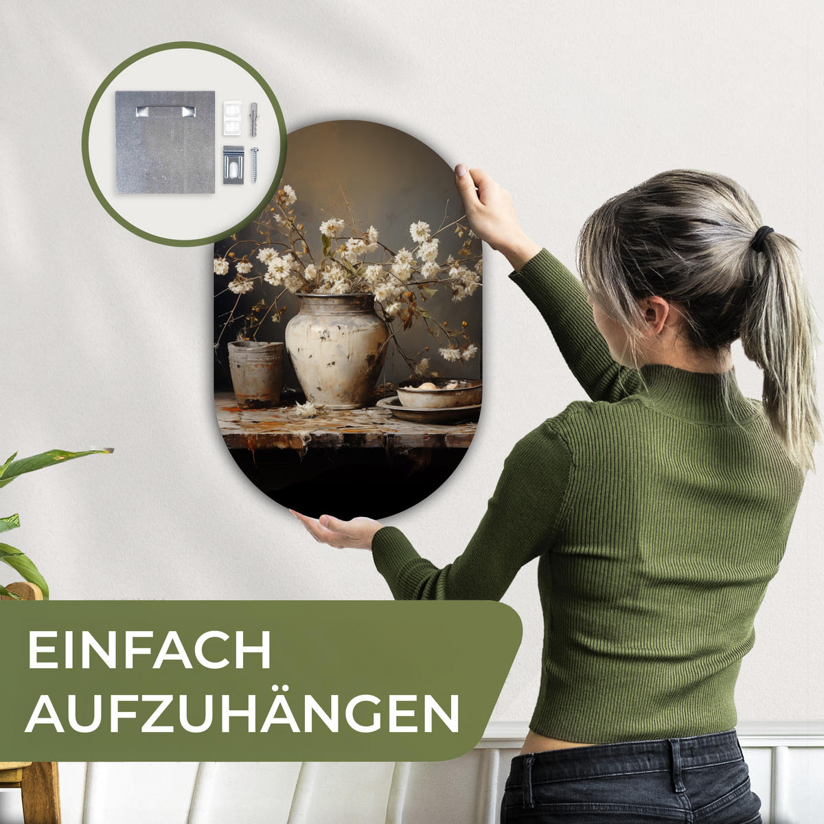 WANDBILD Stilleben - Blumen - Blumenstrauß - Vase - Wein 40x60 cm - Ecru, Kunststoff (40/60cm) - MuchoWow