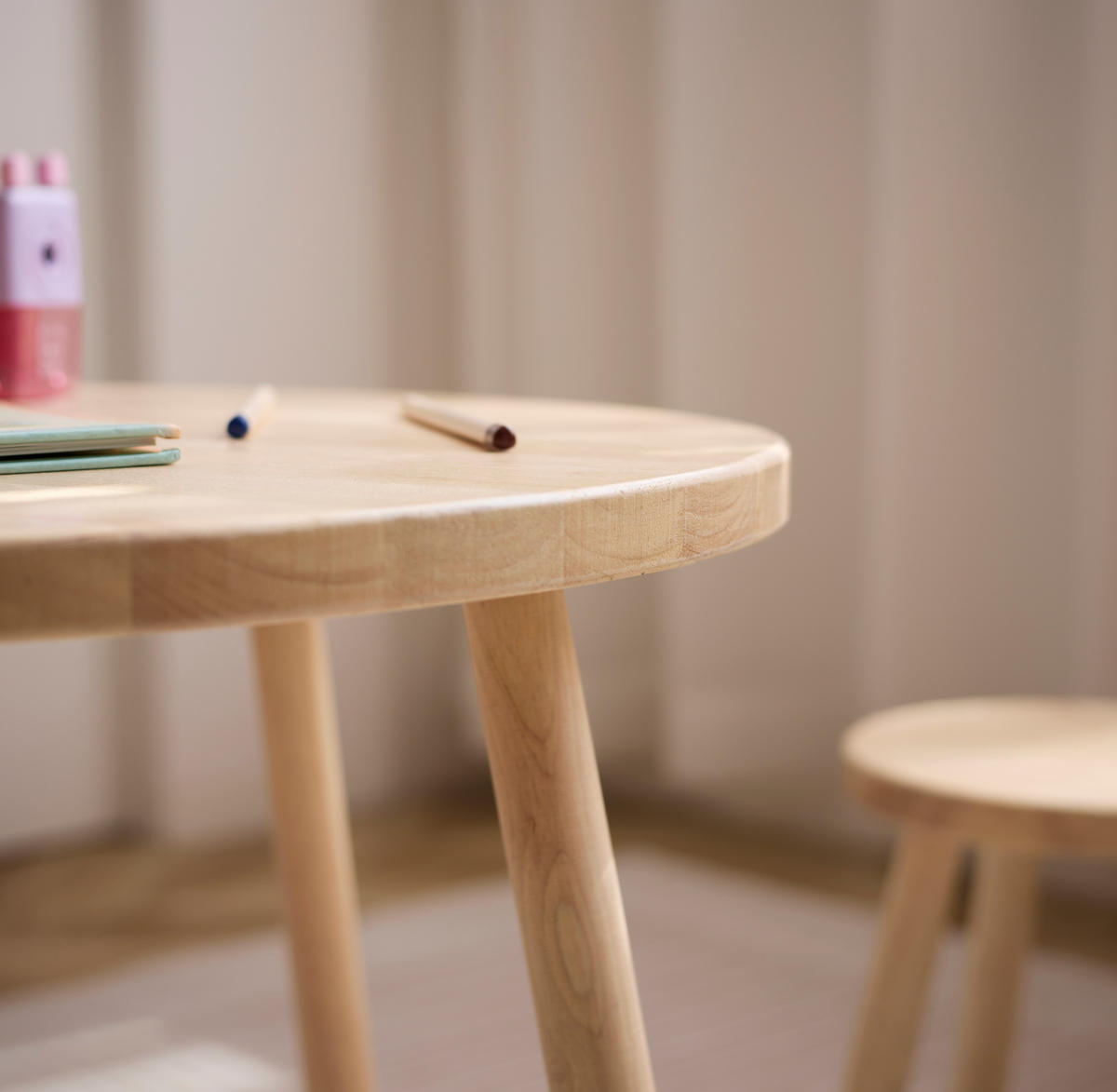 HOCKER 2er-Set und TISCH für Kinder - Braun, Holz (55/49/40cm) - Nordlys