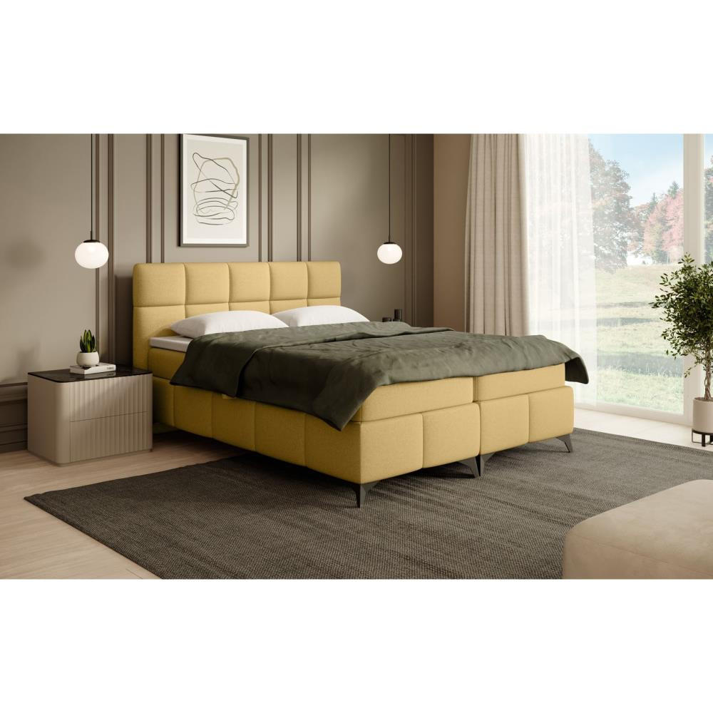 BOXBETT Solido mit Bettkasten 160x200 cm gelb - Gelb/Schwarz, Textil/Metall (160/200cm) - Beautysofa