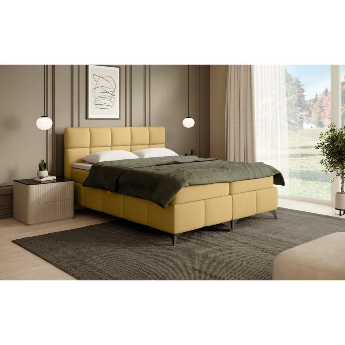 BOXBETT Solido mit Bettkasten 160x200 cm gelb - Gelb/Schwarz, Textil/Metall (160/200cm) - Beautysofa