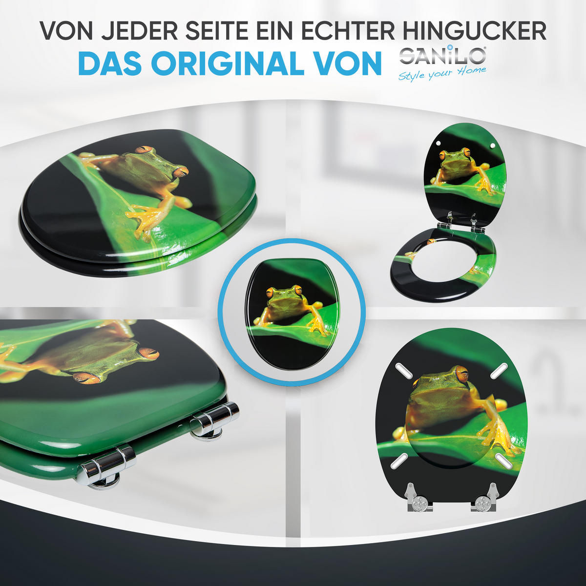 WC-SITZ mit Absenkautomatik Frosch Grün - Grün, Holzwerkstoff (38/6/47cm) - Sanilo