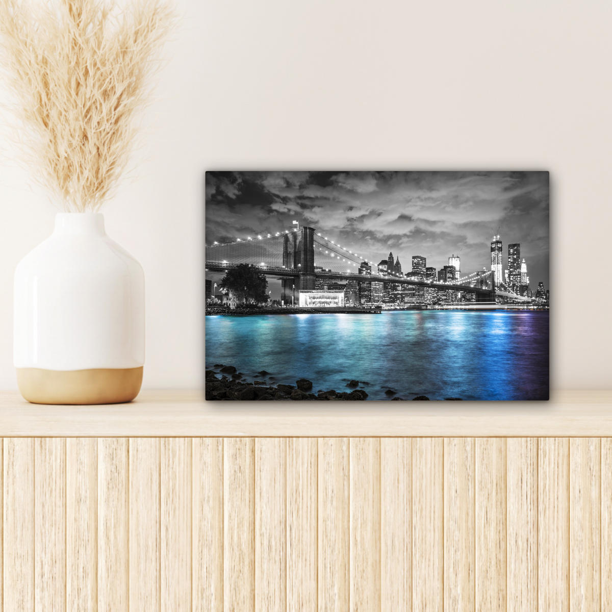 LEINWANDBILD New York - Skyline - Stadt - Blau Deko Schlafzimmer 30x20 cm - Blaugrau, Textil (30/20cm) - MuchoWow