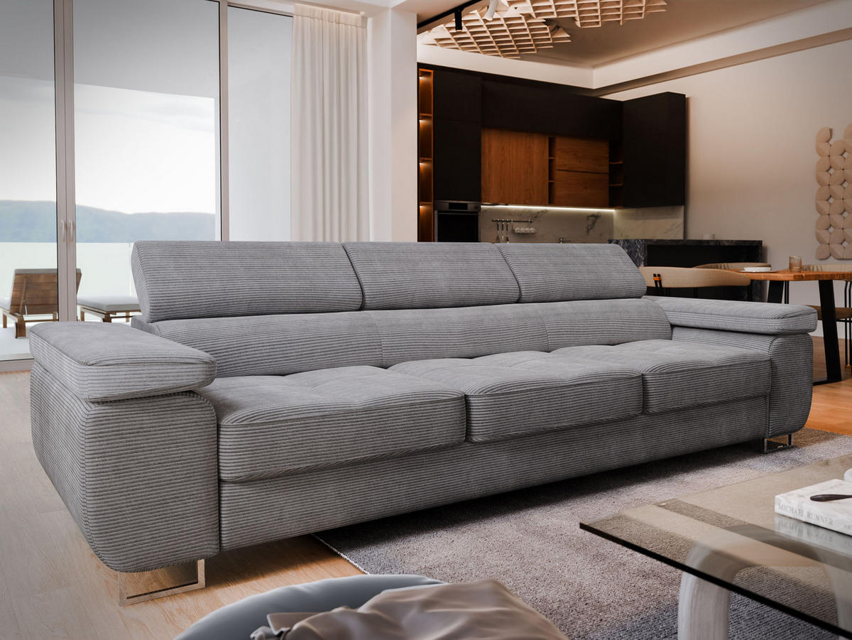 BETTSOFA MOSINE Grau Kordstoff mit Schlaffunktion - Grau, Textil (281/87/98cm) - MASSENO