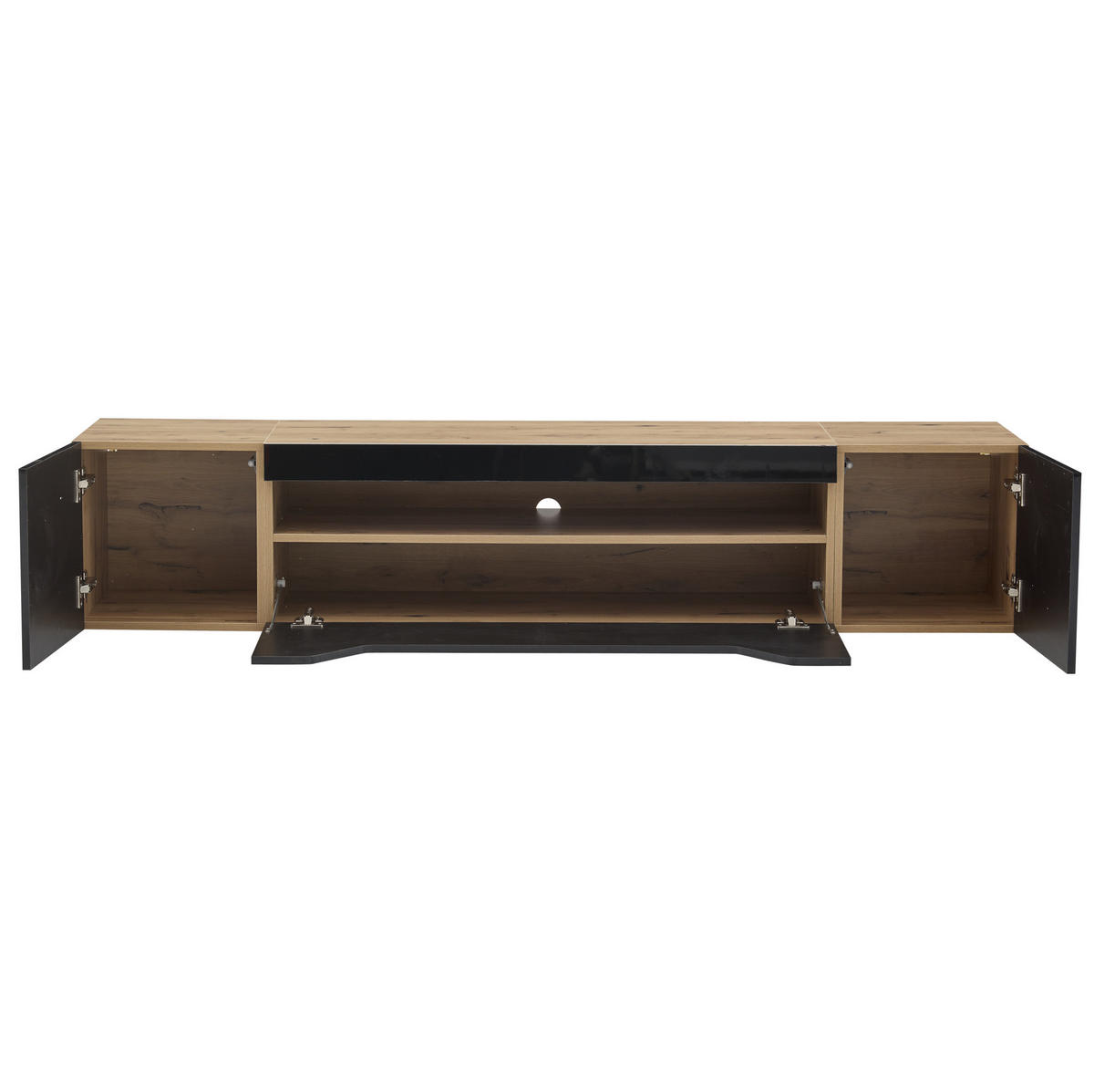 WANDLOWBOARD 180/37/36 cm mit LED-Beleuchtung und 3 Staufächern - Schwarz, Holzwerkstoff (180/36/37cm) - BEAOK
