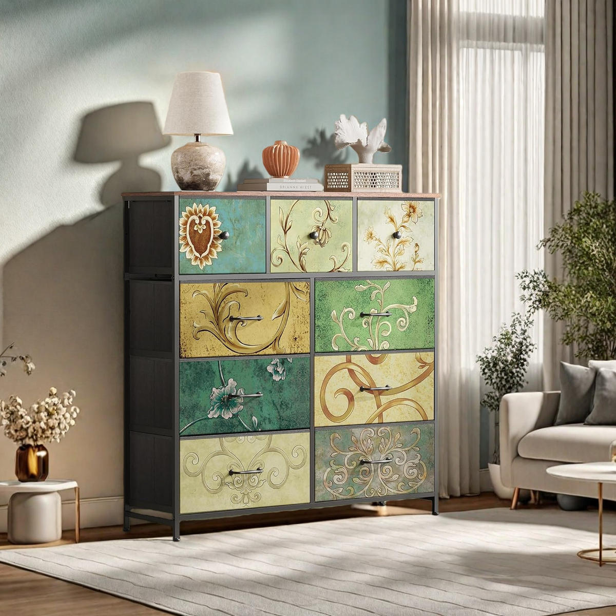 KOMMODE im Vintage-Stil mit 9 gemusterten Schubladen - Multicolor, Holzwerkstoff (30/100/100cm) - SHOPENTRA