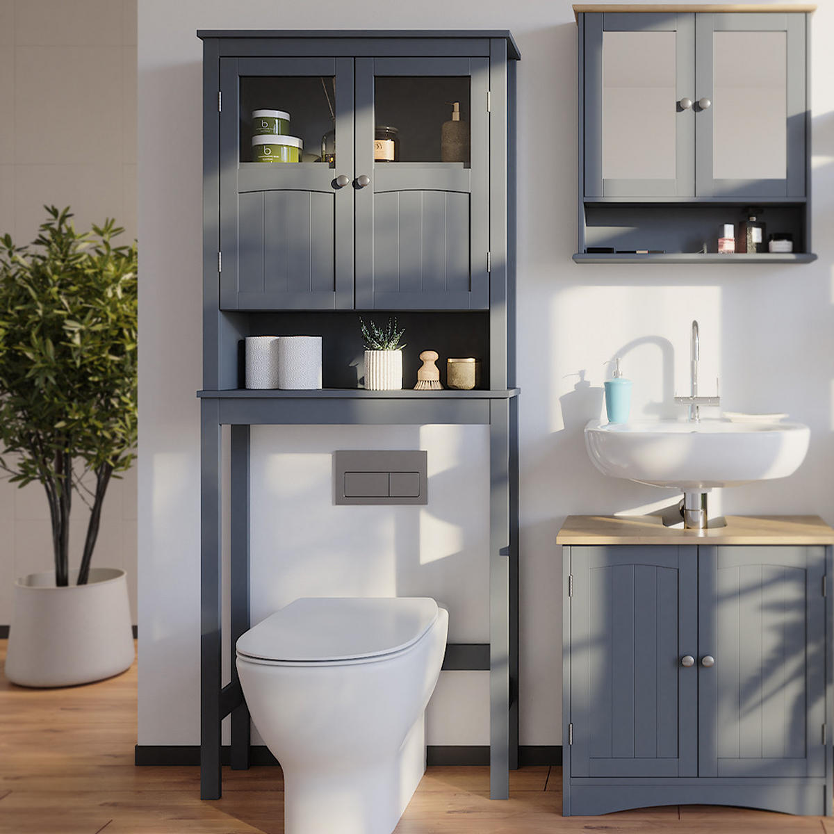 TOILETTENSCHRANK Bianco Grau 69 x 171 cm - Grau, Holzwerkstoff (69/171/19.8cm) - Vicco