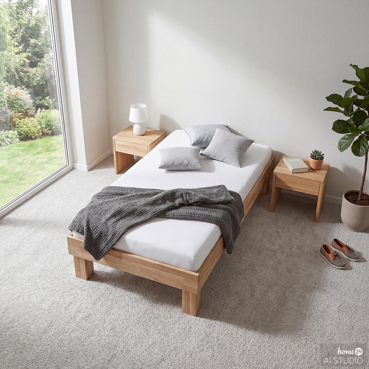 BETT - Massivholz - Eiche Bianco, Holz (90/200cm) - home24