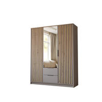 KLEIDERSCHRANK NELA, dreitürig mit Lamellen und Spiegel, 155 cm. Grau/Artisan - Grau, Holzwerkstoff (155/200/51cm) - Lookway