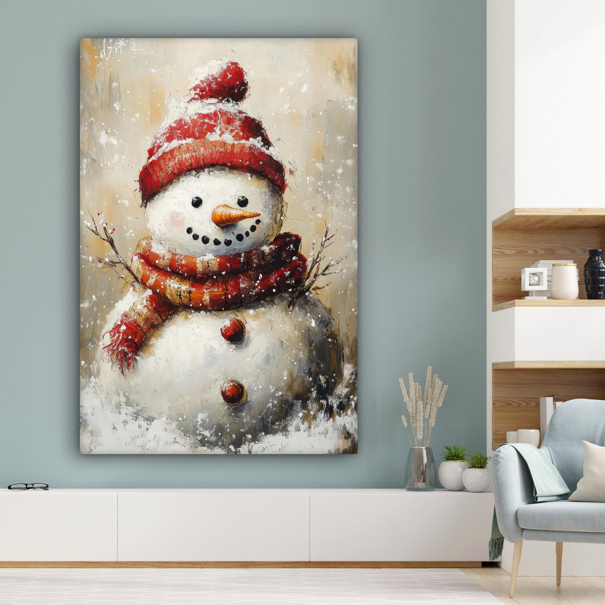 SLIKA NA PLATNU Snežak 90x140 cm - bela, tekstil (90/140cm) - MuchoWow