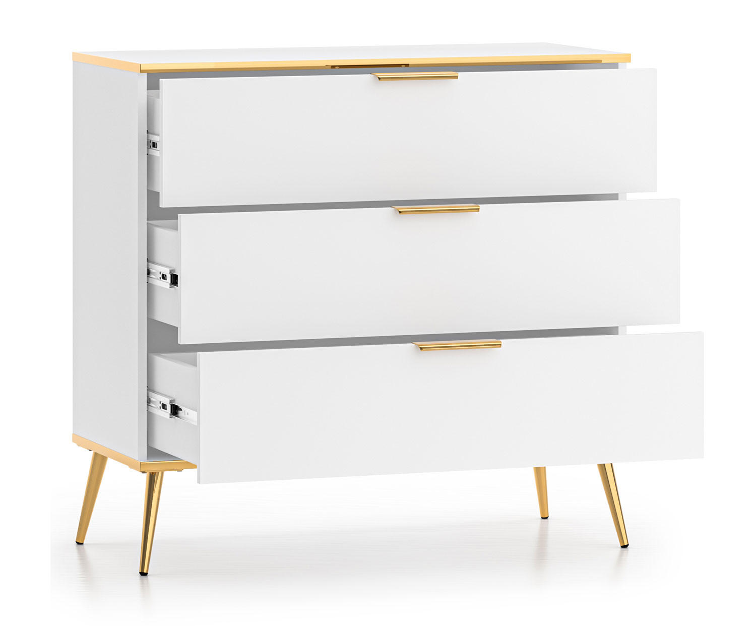 SCHUBLADENKOMMODE Viterbo Alpinweiß matt / goldfarben 92 / 49 / 88cm - Goldfarben/Weiß, Holz/Holzwerkstoff (92/88/40cm) - Feldmann-Wohnen