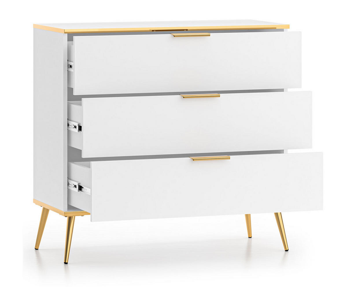SCHUBLADENKOMMODE Viterbo Alpinweiß matt / goldfarben 92 / 49 / 88cm - Goldfarben/Weiß, Holz/Holzwerkstoff (92/88/40cm) - Feldmann-Wohnen