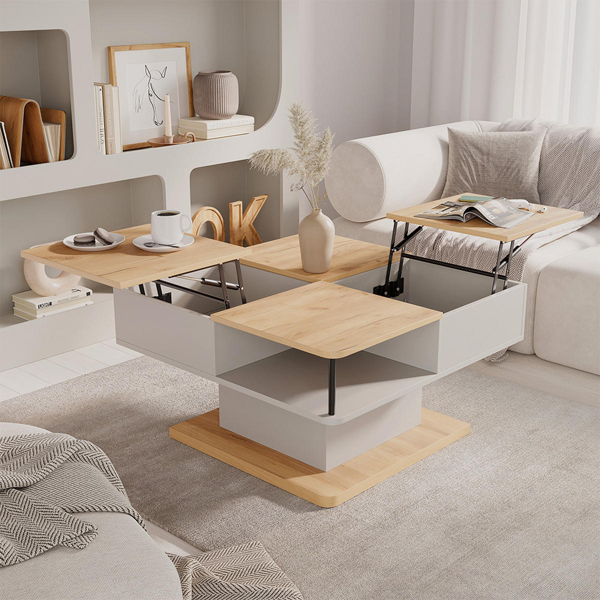 COUCHTISCH Movira Beige 80 x 45 cm mit Staufächern - Honigeiche/Beige, Holzwerkstoff (45/80/80cm) - Vicco